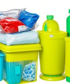 yellow sharps bin with purple lid