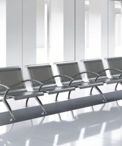 Airport Bench  Indoor Waiting Room Seat  Mild Steel  Upholstered  Heavy Duty  Five Seater  Flat Pack  302 x 67 x 82 cm  5Ablack