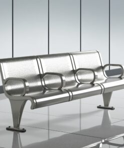 Airport Bench  Indoor Waiting Room Seat  Chrome  Upholstered  Three Seater  3Ablack