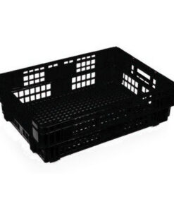 Heavy Duty Freezer Nesting Crate - Plastic Box - Vented Base and Sides - 62.5 x 45 x 17 cm - Recycled Material - Black - PI-730-black