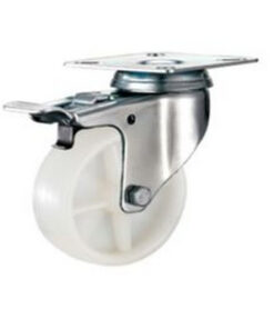 Castor Wheels - Nylon - Top Plate Swivel - Brake - White - 100mm - TOOC485