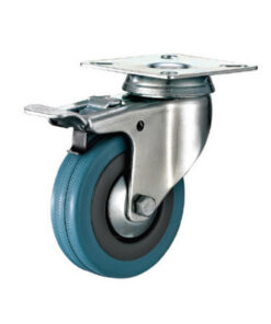 Castor Wheels - Blue Rubber - Top Plate Swivel - Brake - 50mm - TOOC429