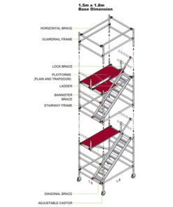 Aluminium Stairway Tower - 1850 x 1500 x 14500mm - ST14500