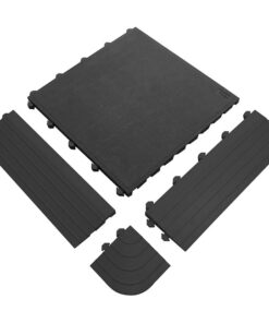 Rubber Tile Female Edging - Fatigue-Lock Interlocking Anti-Fatigue Mat - 50 x 15 x 2.4 cm - Black - FLE010002F