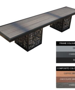 Gabion Bench - Steel and Composite - 45x180x49cm - Colour Options - GBO4641PC