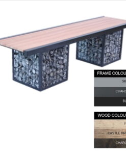 Gabion Bench - Steel and Wood - 45x240x49cm - Colour Options - GB4661PC