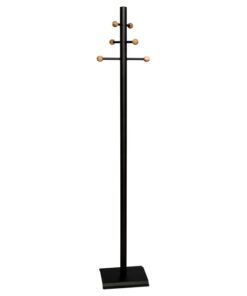 Coat and Hat Stand - Steel - 6 Wooden Balls - 32 x 27 x 175 cm - Black - 822BL