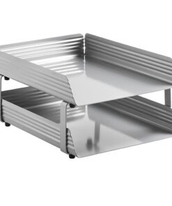 Letter Tray - Double - Fluted Steel Range - Metal - 35 x 25 x 17 cm - Silver - 532SI