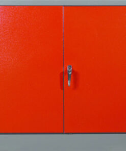 Steel Stationery Cupboard - Metal Storage Cabinet - 2 Shelves - Grey and Red - 90 x 90 x 45 cm - SC004-1-greyred