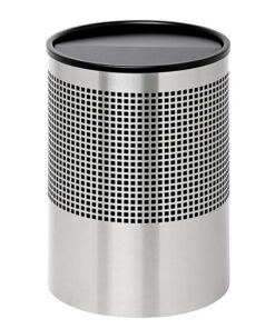 Steel Litter Bin - Wide - Full Swivel Lid and Bin Liner - Square Punch - 400 Ø x 600 (H) mm - Stainless Steel - 762SS-027SD