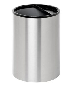 Steel Litter Bin - Wide - Ashtray Half Moon Flip Top Lid and Bin Liner - Solid - 400 Ø x 600 (H) mm - Stainless Steel - 751SS-027SD