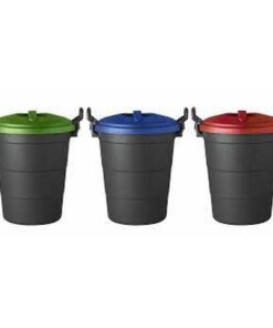 70L Dust Bin - Plastic - Black Bin With Coloured Lids - Set of 3