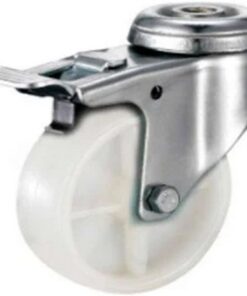 Castor Wheels - Polypropylene - Bolt Hole Swivel - Brake - White - 100mm - TOOC415