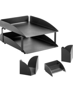 Desk Set - Modern Steel Range - Metal - Letter Tray - Business Card Holder - Pencil Cube and Cup - Colour Options - 411BL
