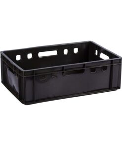 Nesting Agri Crate - Plastic Box - Semi-vented Base and Vented Sides - 60 x 40 x 24 cm - Recycled Material - Black - PI-720B-black