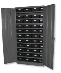 Grey Steel Cabinet - Plastic Shelf Bins - Black Storage Container Kit - 1800 (H) x 900 (W) x 450 (D) mm