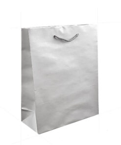 Silver A4 paper carrier bag with cord handles