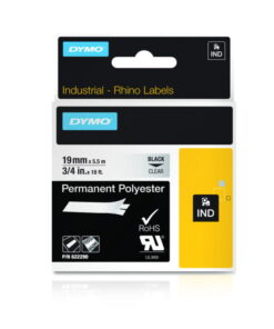 Dymo Original IND-Tape for Rhino, 19mm x 5.5m, Permanent Polyester, Black on Clear