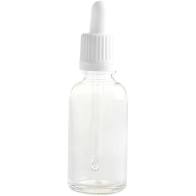 Dropper Bottle Clear, White Pipette Lids
