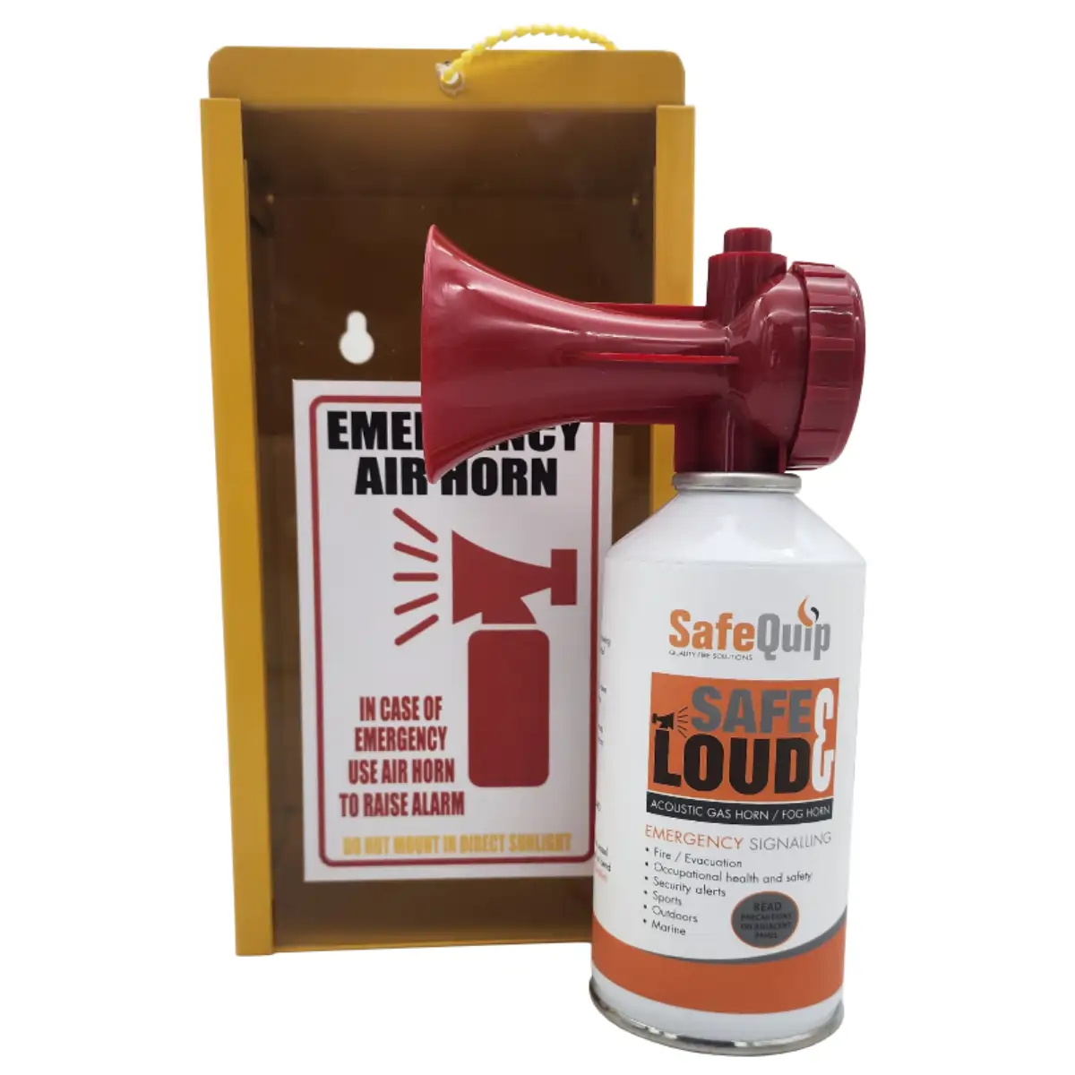 Safequip Air Horn - 135ml With Yellow Wall-Mountable Metal Case