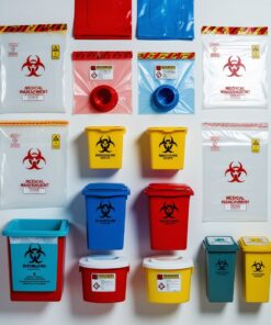 small red biohazard bags