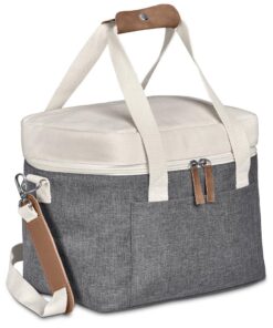 16 Can Cooler With Front Pocket With PU Zip Pullers, Shoulder Protector & Handle Protector – Cotton Canvas