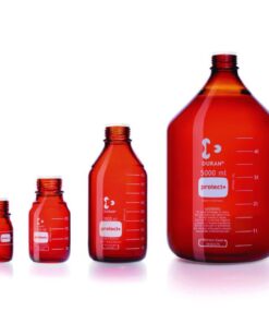 DWK Duran Laboratory Glass Bottle GL 25 Amber Protect Plastic Coated PA12 with Dust Cap - 25 mL