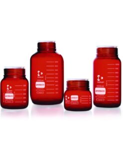 DWK Duran GLS 80 Laboratory Glass Bottle, Amber, Protect+ Plastic-Coated (PA12), with Dust Cap, 2000 mL