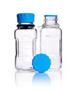 DWK Duran YOutility Bottle, 250 mL, Clear, Graduated, GL45, with Screw Cap and Pouring Ring, PP, Pack of 4