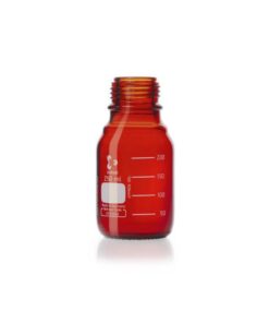 DWK Duran 250 mL Amber Glass Laboratory Bottle with GL45 Thread, Graduated Scale, without Screw Cap, and Pouring Ring