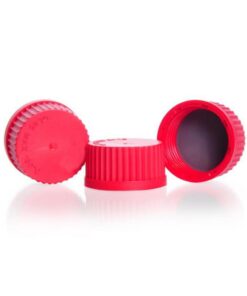 DWK Duran Screw Caps, PBT Red with PTFE Coated Seal, GL45, Pack of 10