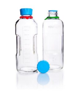 DWK Duran YOutility Bottle, 1000 mL, Clear, Graduated, GL45, with Screw Cap and Pouring Ring, PP, Pack of 4