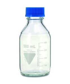 Scherf Laboratory Bottles 500 ml, With Blue Cap and Ring, Boro 3.3, GL 45, Pack of 10