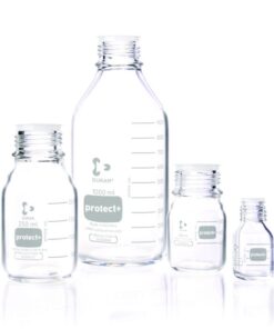 DWK Duran Laboratory Glass Bottle GL 45 Clear Protect+ Plastic-Coated (PA12) with Dust Cap, 5000 ml