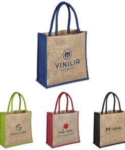 Large Jute Shopper Tote With Coloured Side Panels & Rope Handles