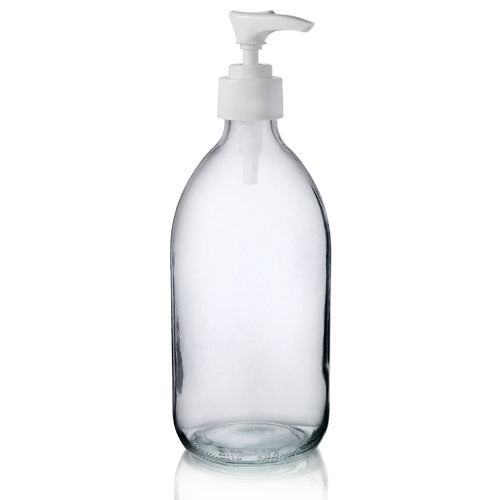 Glass Bottle Clear with White lotion pump - 500ml